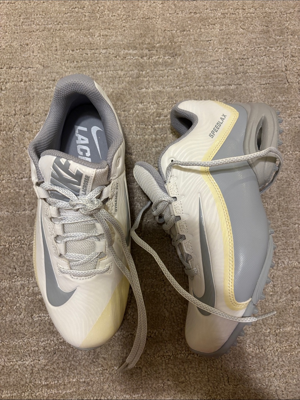 Nike Lacrosse Cleats in Gray, Cream & Pale Yellow